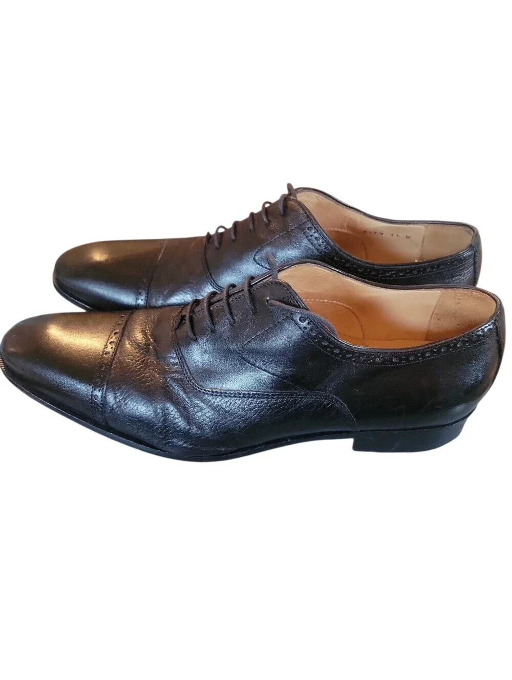 Mercanti Fiorentini Black Leather Cap-Toe Oxfords Sz 11M